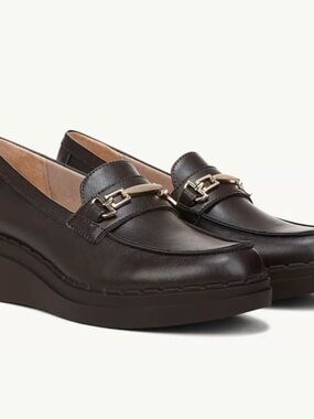 Life Stride Dark Brown Leather Loafers with Gold Tone Bit
